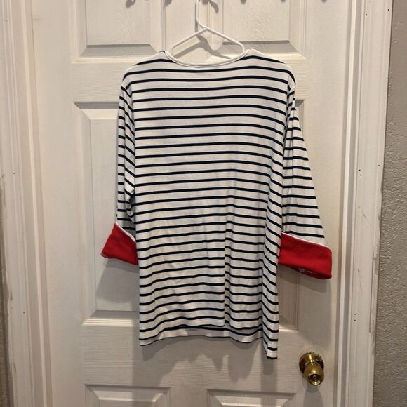 Quaker Factory Striped Patriotic V-Neck 3X Sequin Flags America Red White Blue - Picture 6 of 8